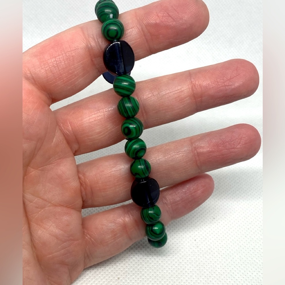 Hand Crafted Malachite & Glass Bead Bracelet